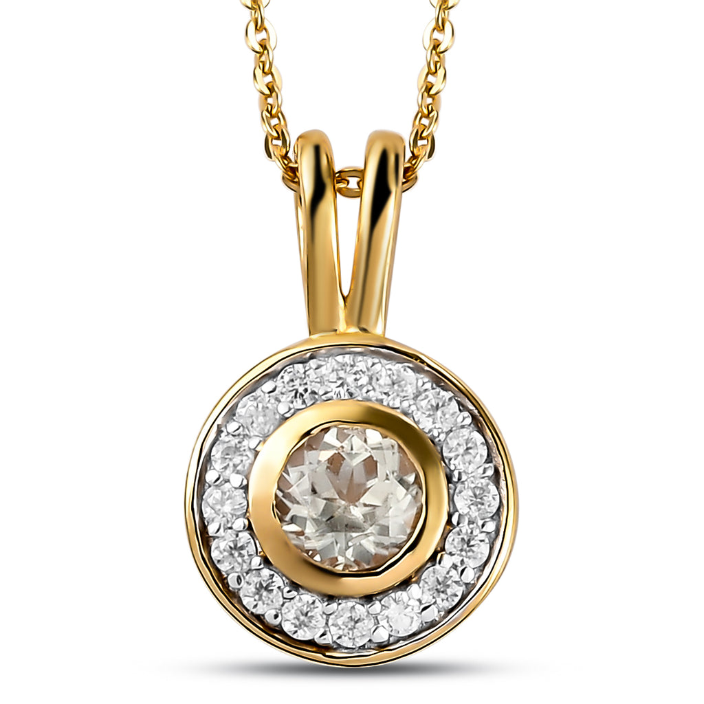 AAA Turkizit und weißer Zirkon-Anhänger mit Kette, ca. 50 cm, 925 Silber Gelbgold Vermeil ca. 0.88 ct