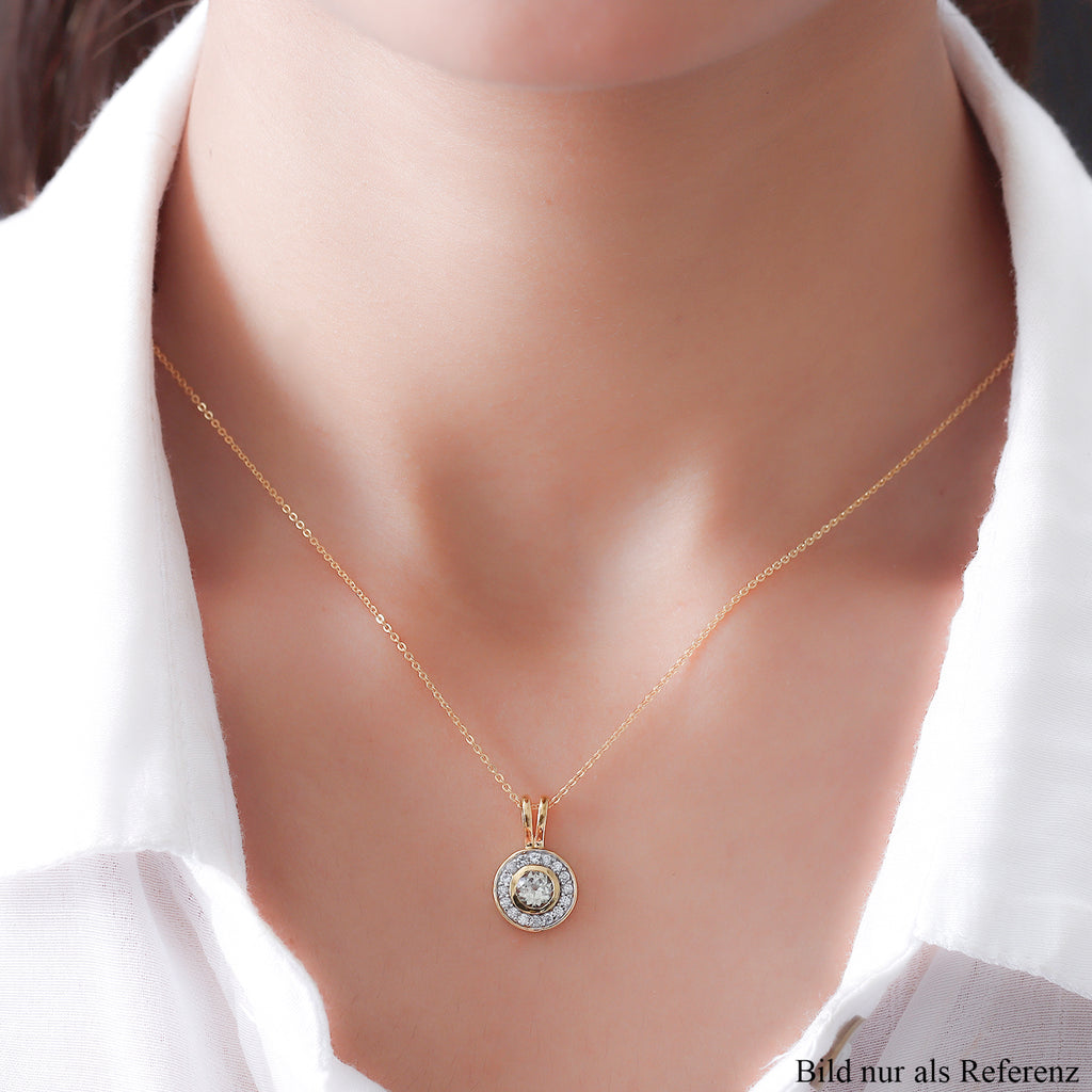 AAA Turkizit und weißer Zirkon-Anhänger mit Kette, ca. 50 cm, 925 Silber Gelbgold Vermeil ca. 0.88 ct