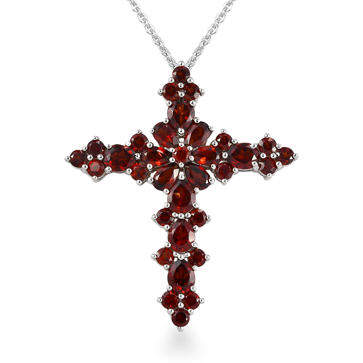 Roter Granat Kreuz-Anhänger mit Kette, ca. 6,16 ct