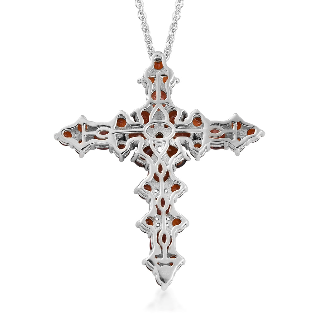 Roter Granat Kreuz-Anhänger mit Kette, ca. 6,16 ct