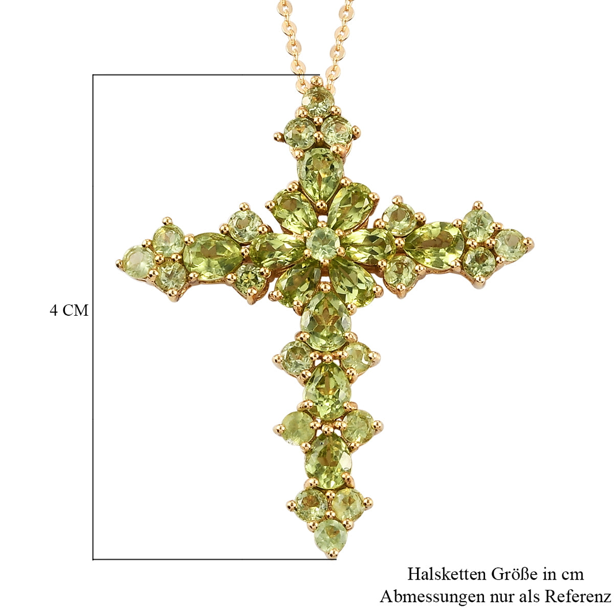 Peridot Kreuz-Anhänger mit Kette, 925 Silber vergoldet ca. 5,55 ct