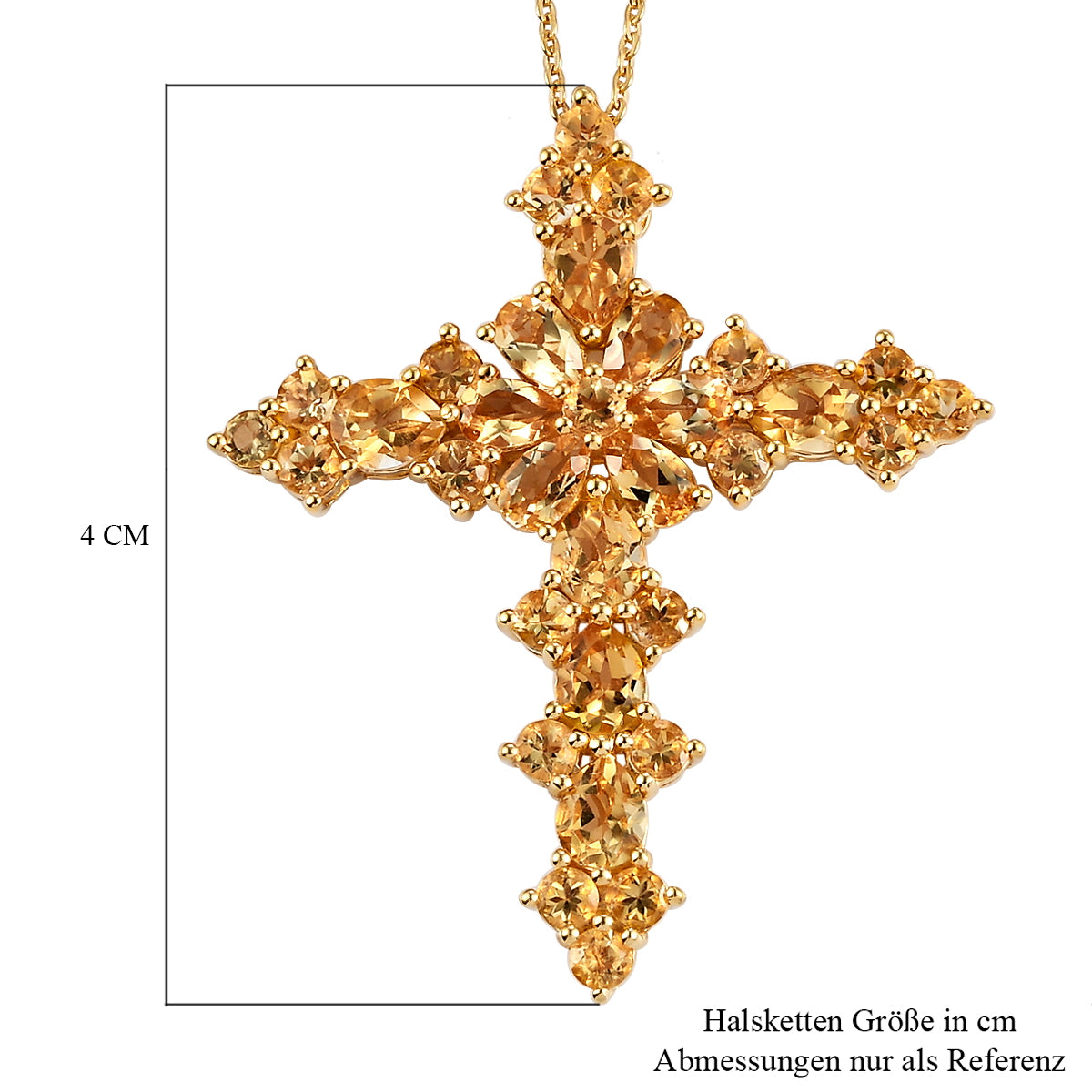 Citrin Kreuz-Anhänger mit Kette, 925 Silber vergoldet ca. 4,81 ct