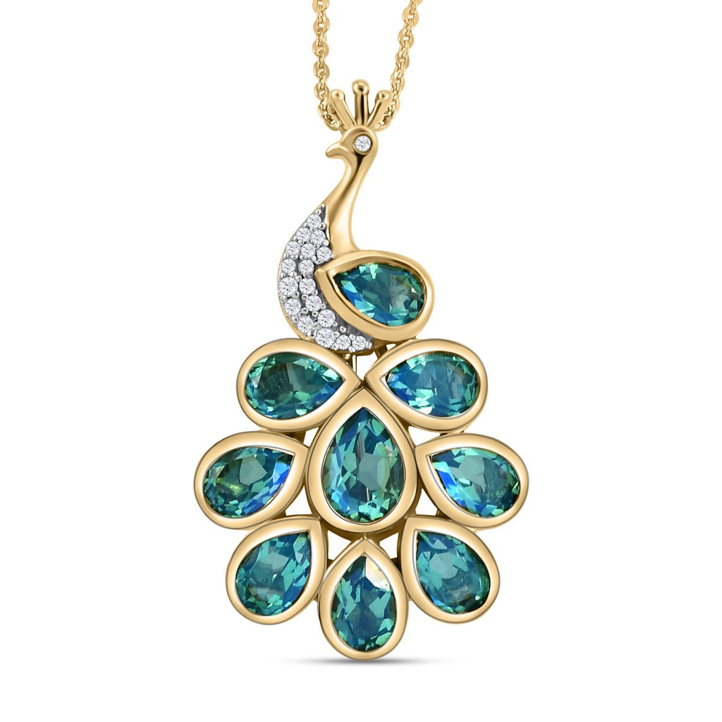 Pfau Triplett Quarz-Anhänger mit Kette, 925 Silber vergoldet ca. 5,01 ct