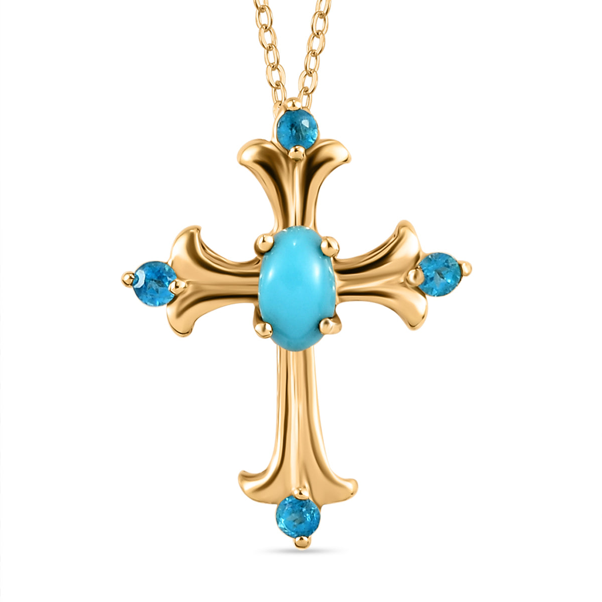 Amerikanischer, natürlicher Sleeping Beauty Türkis und Neon Apatit-Anhänger mit Kette, 925 Silber vergoldet ca. 0,34 ct