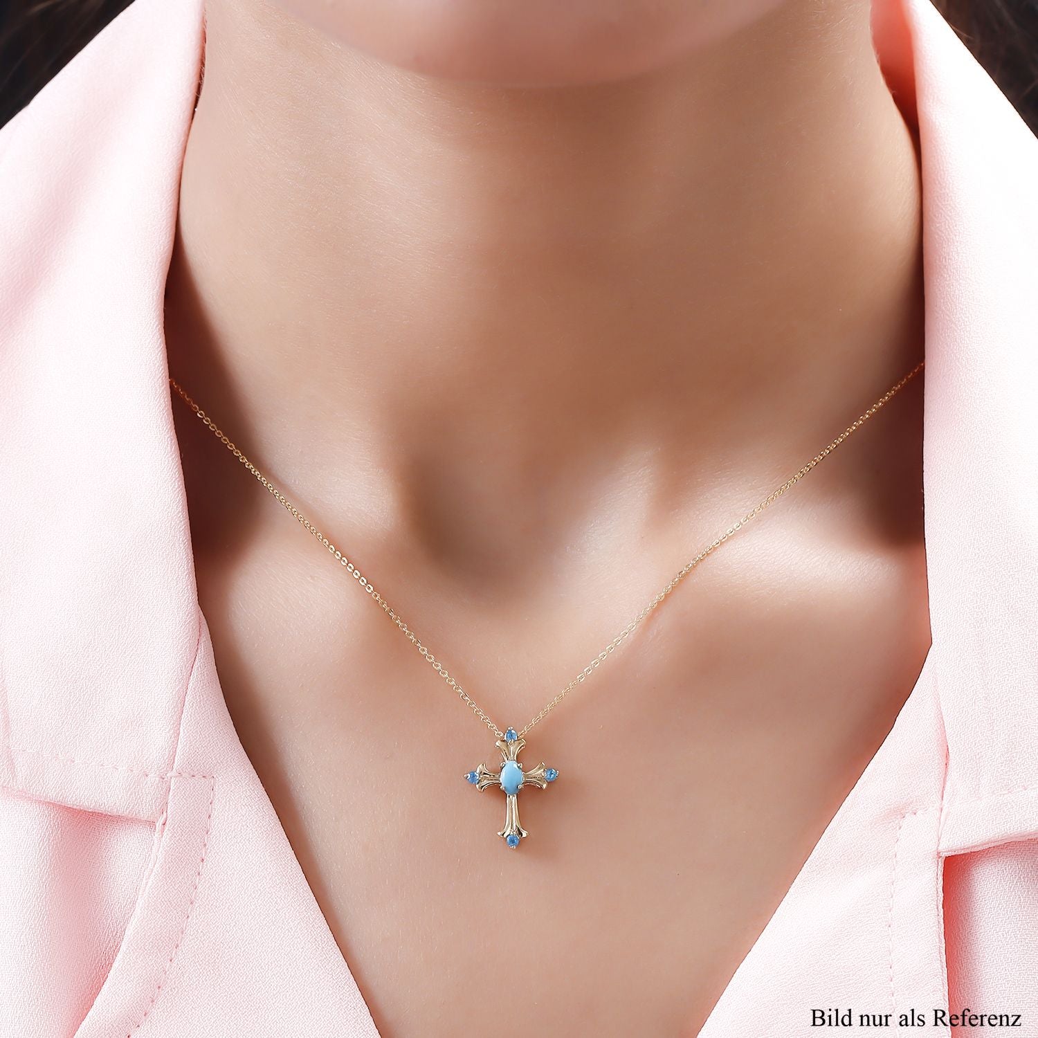 Amerikanischer, natürlicher Sleeping Beauty Türkis und Neon Apatit-Anhänger mit Kette, 925 Silber vergoldet ca. 0,34 ct