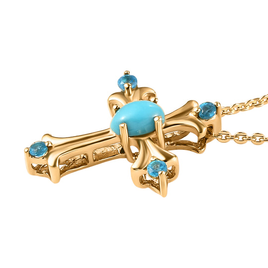 Amerikanischer, natürlicher Sleeping Beauty Türkis und Neon Apatit-Anhänger mit Kette, 925 Silber vergoldet ca. 0,34 ct