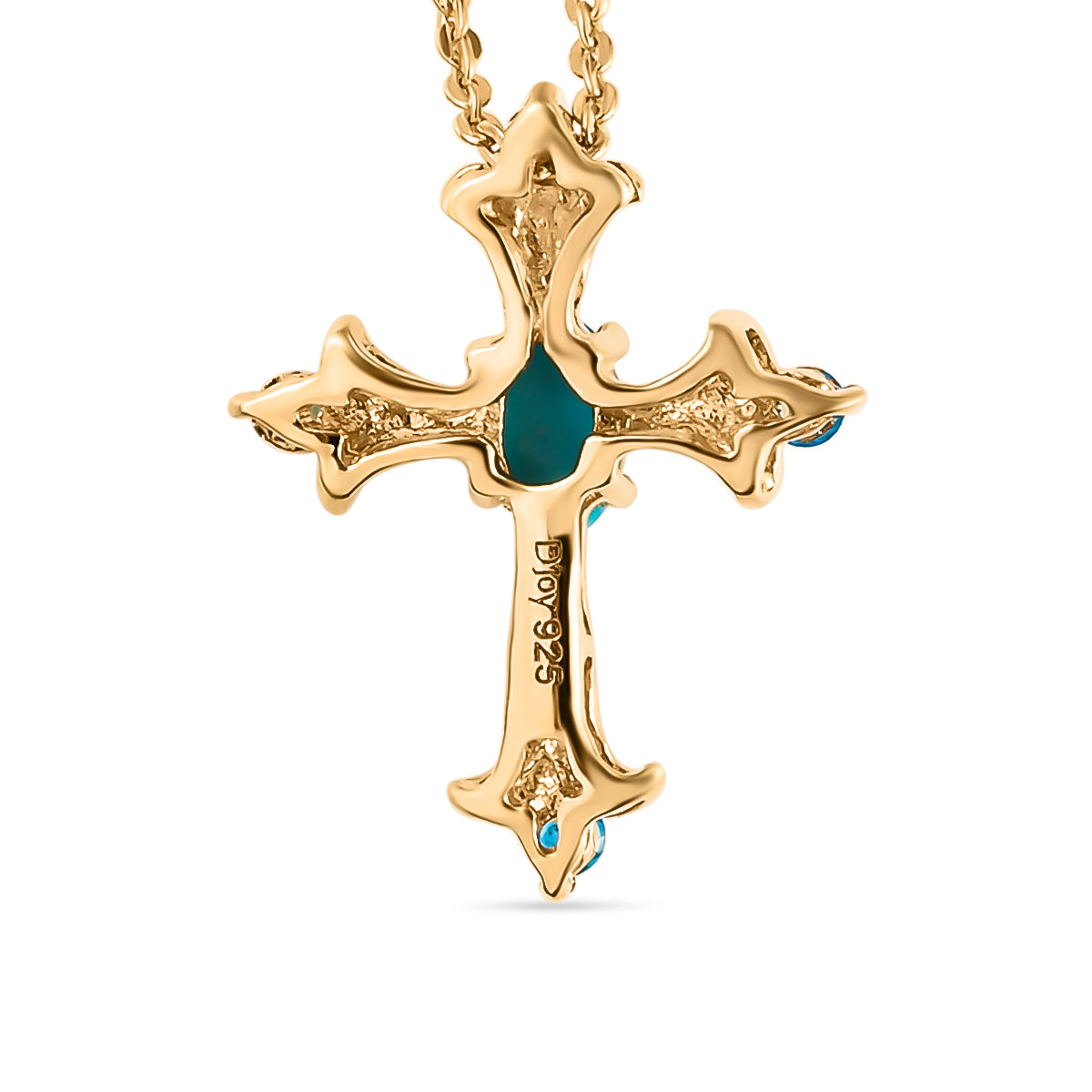 Amerikanischer, natürlicher Sleeping Beauty Türkis und Neon Apatit-Anhänger mit Kette, 925 Silber vergoldet ca. 0,34 ct