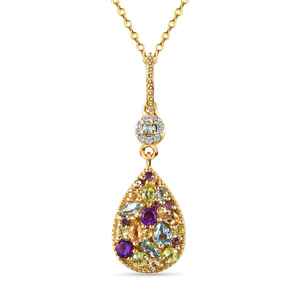 GP Spezial-Kollektion - Mehrfarbiger Edelstein-Anhänger mit Kette, ca. 50 cm, 925 Silber vergoldet ca. 1.40 ct
