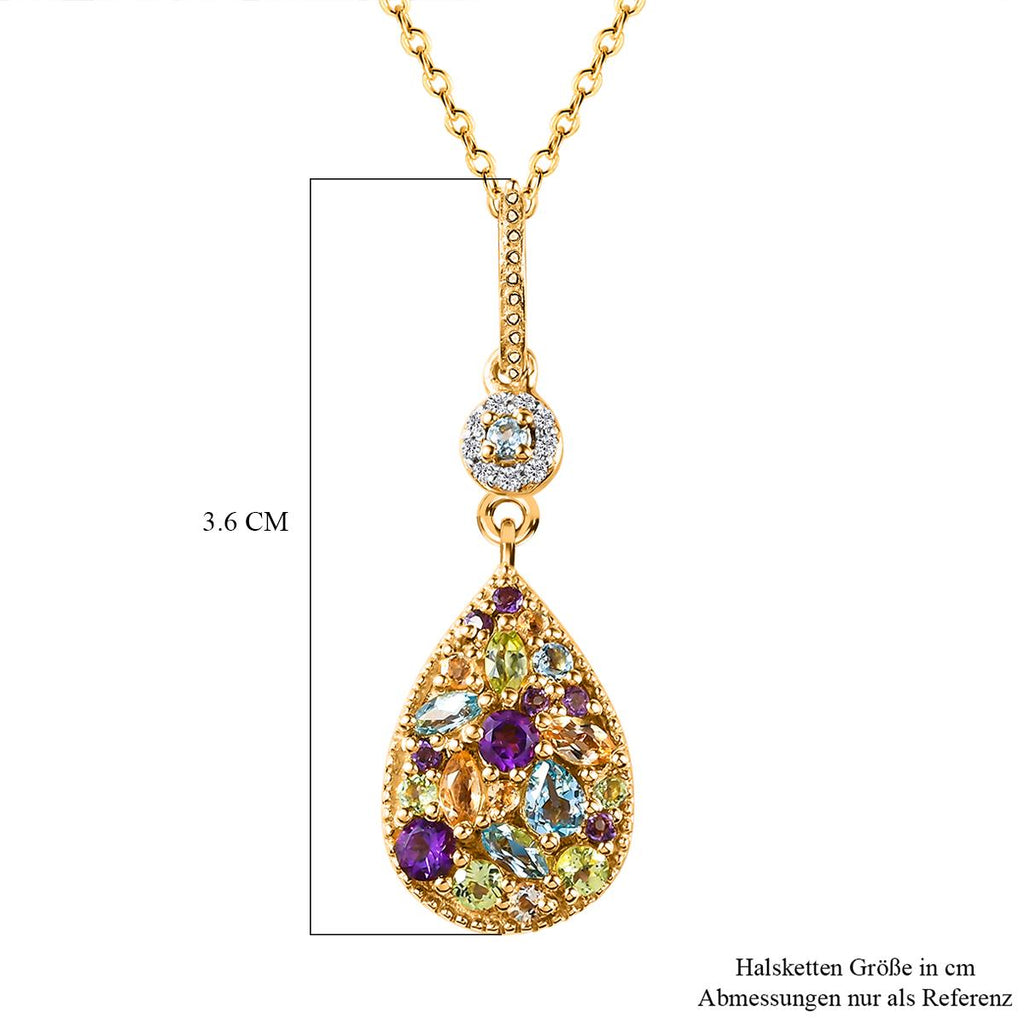 GP Spezial-Kollektion - Mehrfarbiger Edelstein-Anhänger mit Kette, ca. 50 cm, 925 Silber vergoldet ca. 1.40 ct