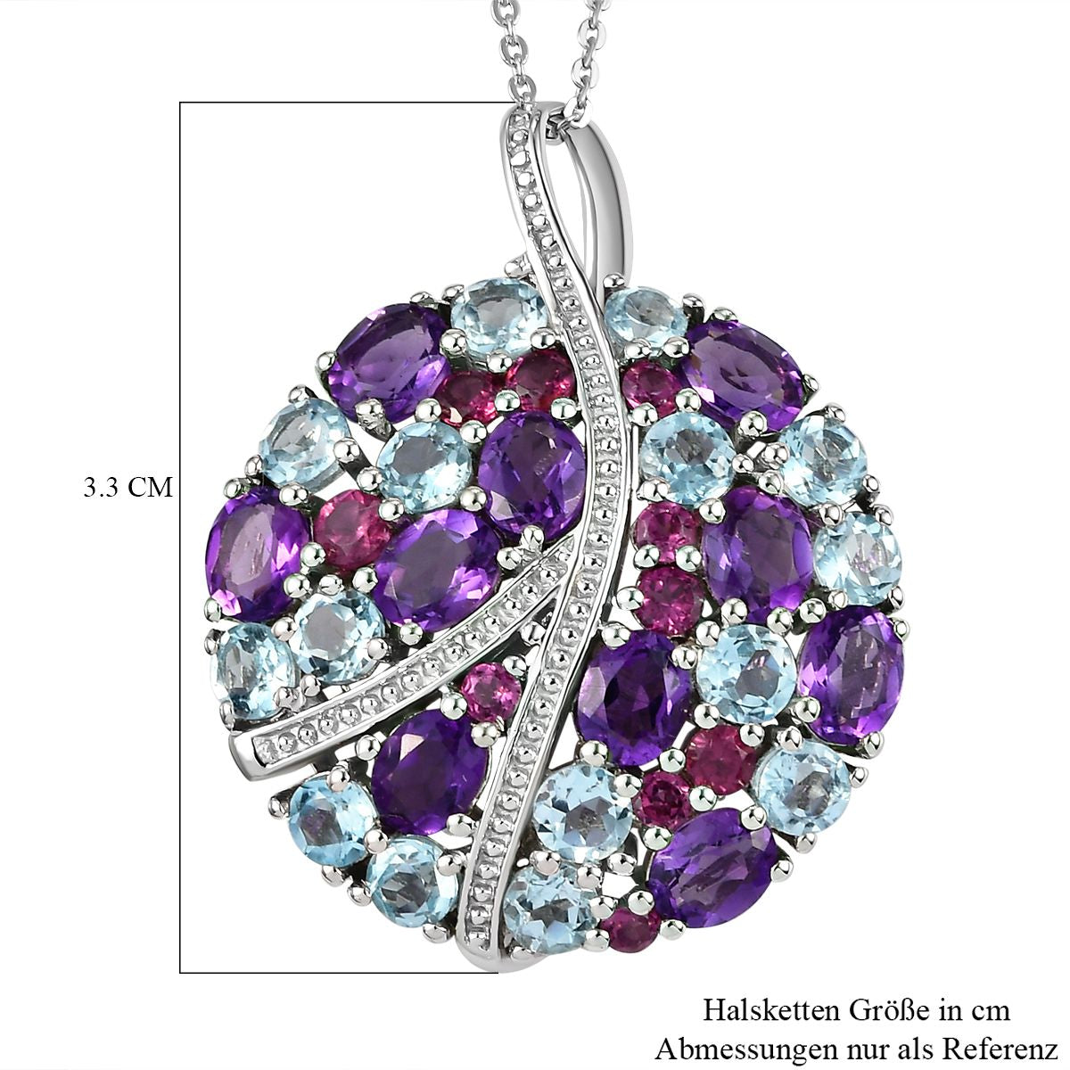 GP Spezial-Kollektion - Mehrfarbiger Edelstein-Anhänger mit Kette, ca. 50 cm, 925 Silber platiniert ca. 7,27 ct