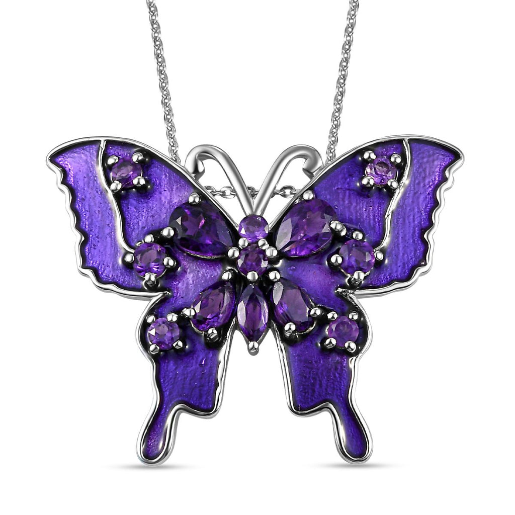 GP Italienische Garten Kollektion - Afrikanischer Amethyst und Saphir-Anhänger mit Kette, ca. 50 cm, 925 Silber platiniert ca. 1.92 ct
