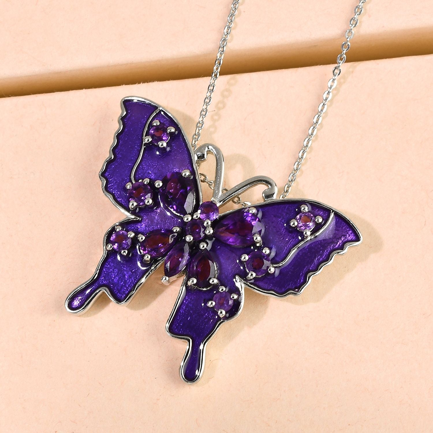 GP Italienische Garten Kollektion - Afrikanischer Amethyst und Saphir-Anhänger mit Kette, ca. 50 cm, 925 Silber platiniert ca. 1.92 ct