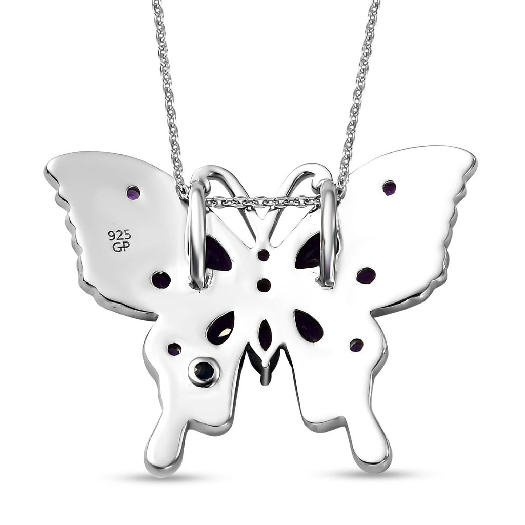 GP Italienische Garten Kollektion - Afrikanischer Amethyst und Saphir-Anhänger mit Kette, ca. 50 cm, 925 Silber platiniert ca. 1.92 ct