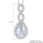 Premium Regenbogen Mondstein und weißer Zirkon-Anhänger mit Kette, 925 Silber platiniert ca. 4.36 ct