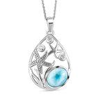 AA Larimar und weißer Zirkon-Anhänger mit Kette, 925 Silber platiniert ca. 2,28 ct