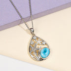 AA Larimar und weißer Zirkon-Anhänger mit Kette, 925 Silber platiniert ca. 2,28 ct
