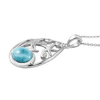 AA Larimar und weißer Zirkon-Anhänger mit Kette, 925 Silber platiniert ca. 2,28 ct
