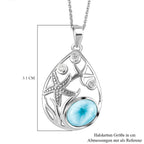AA Larimar und weißer Zirkon-Anhänger mit Kette, 925 Silber platiniert ca. 2,28 ct