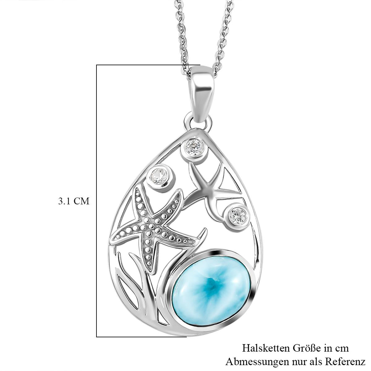 AA Larimar und weißer Zirkon-Anhänger mit Kette, 925 Silber platiniert ca. 2,28 ct
