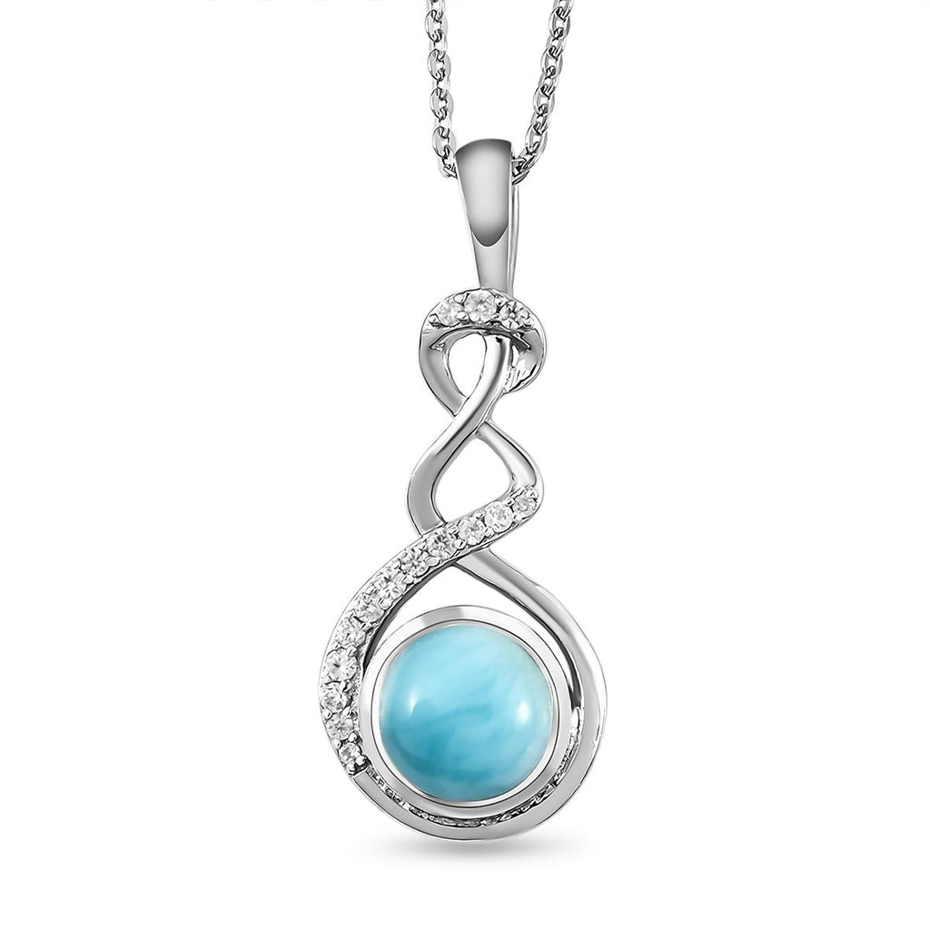 Larimar und weißer Zirkon-Anhänger mit Kette, 925 Silber platiniert ca. 1,72 ct