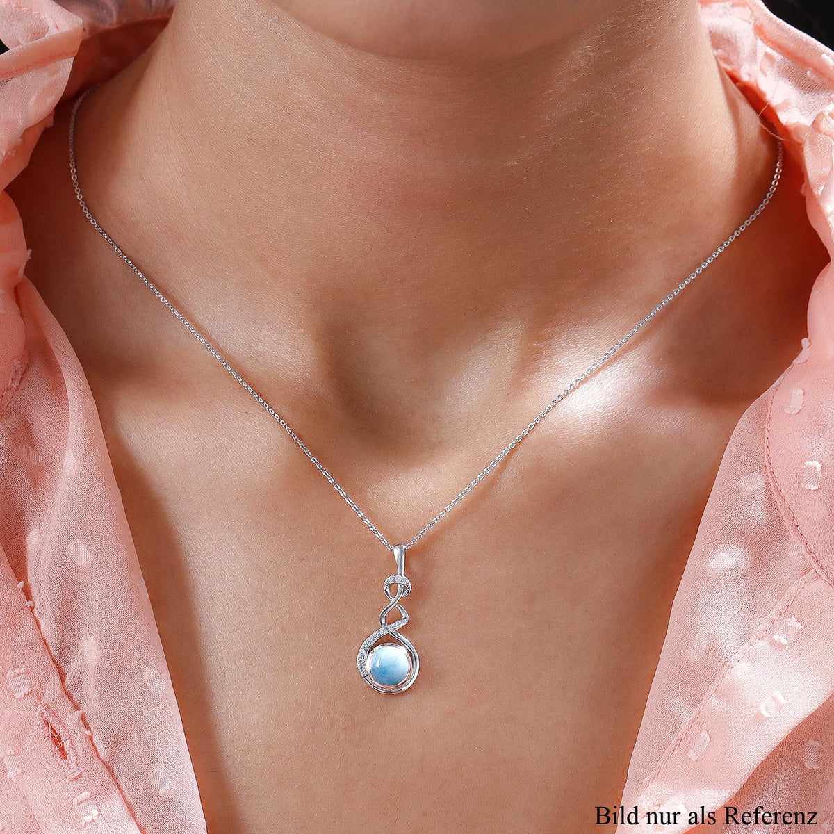 Larimar und weißer Zirkon-Anhänger mit Kette, 925 Silber platiniert ca. 1,72 ct
