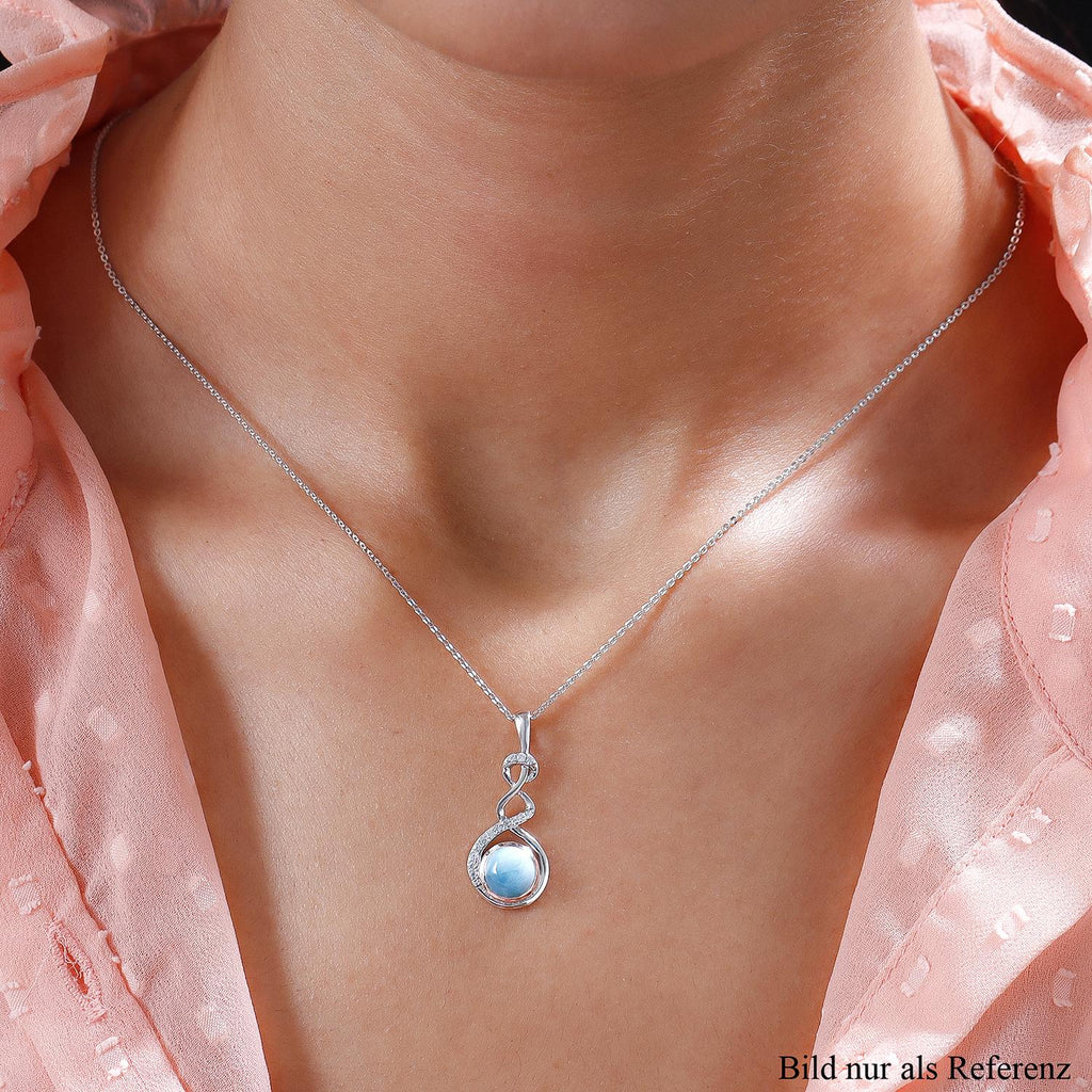 Larimar und weißer Zirkon-Anhänger mit Kette, 925 Silber platiniert ca. 1,72 ct