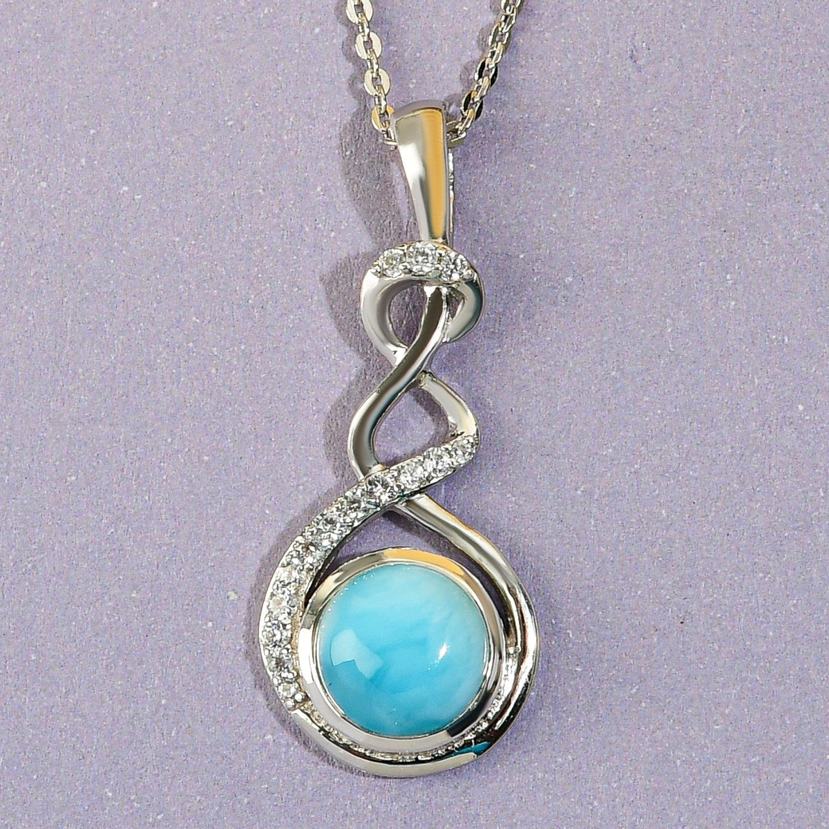 Larimar und weißer Zirkon-Anhänger mit Kette, 925 Silber platiniert ca. 1,72 ct