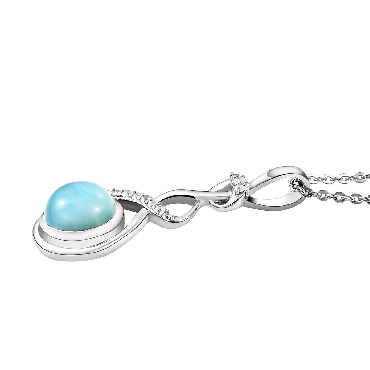 Larimar und weißer Zirkon-Anhänger mit Kette, 925 Silber platiniert ca. 1,72 ct