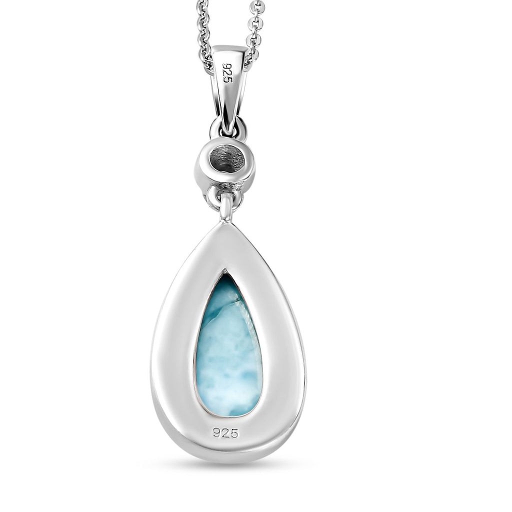 Larimar und Neon Apatit-Anhänger mit Kette, 925 Silber platiniert ca. 3.22 ct