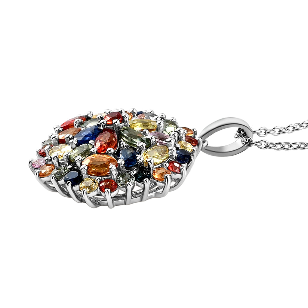Mehrfarbiger Saphir-Anhänger mit Kette, ca. 50 cm, 925 Silber platiniert ca. 7,42 ct