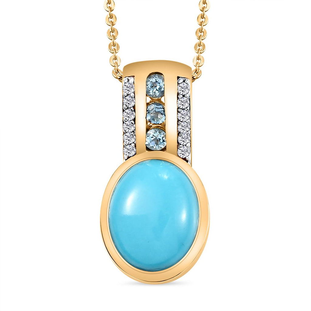 Amerikanischer, natürlicher Sleeping Beauty Türkis und schweizer Blautopas-Anhänger mit Kette, 925 Silber Gelbgold Vermeil ca. 3.42 ct