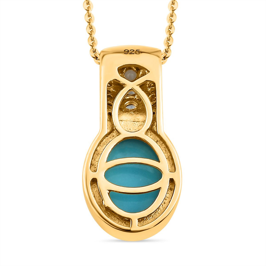 Amerikanischer, natürlicher Sleeping Beauty Türkis und schweizer Blautopas-Anhänger mit Kette, 925 Silber Gelbgold Vermeil ca. 3.42 ct