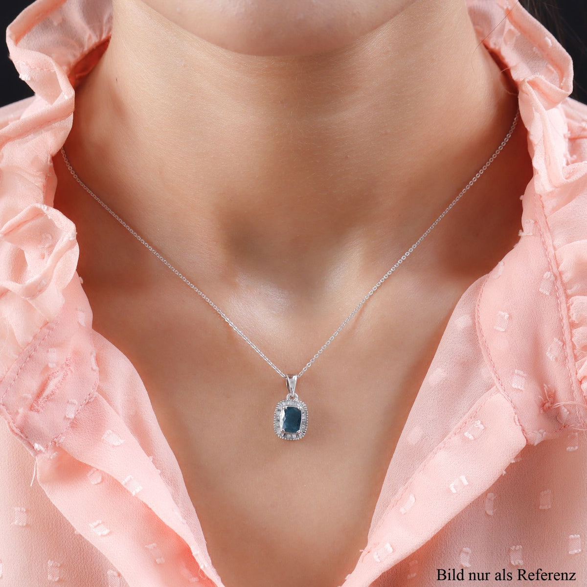 Natürlicher Grandidierit und weißer Diamant-Anhänger mit Kette, 925 Silber platiniert ca. 1.61 ct