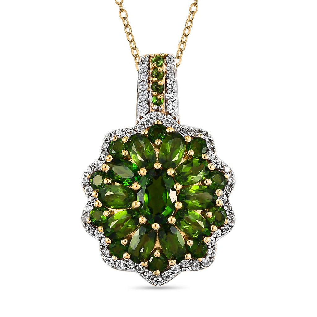Natürlicher Chromdiopsid-Anhänger mit Kette, 925 Silber Gelbgold Vermeil ca. 4,48 ct