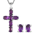 2er-Set, Afrikanischer Amethyst-Anhänger mit Kette und Ohrstecker - 3,21 ct.