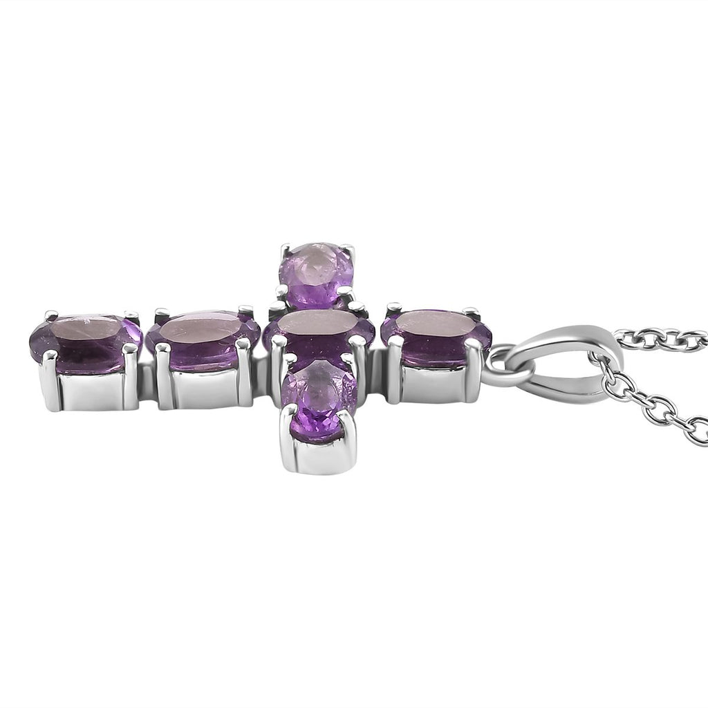 2er Set - Afrikanischer Amethyst Kreuz-Anhänger und Ohrringe, Edelstahl ca. 3.21 ct