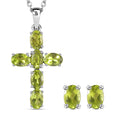 Natürlicher Peridot Kreuz-Anhänger und Ohrringe, Edelstahl ca. 3,94 ct