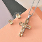 Citrin Kreuz-Anhänger und Ohrringe, Edelstahl ca. 3,76 ct