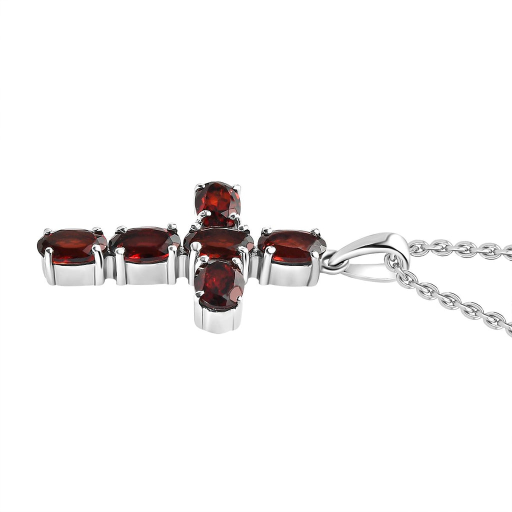 Roter Granat Kreuz-Anhänger, Edelstahl ca. 3.36 ct