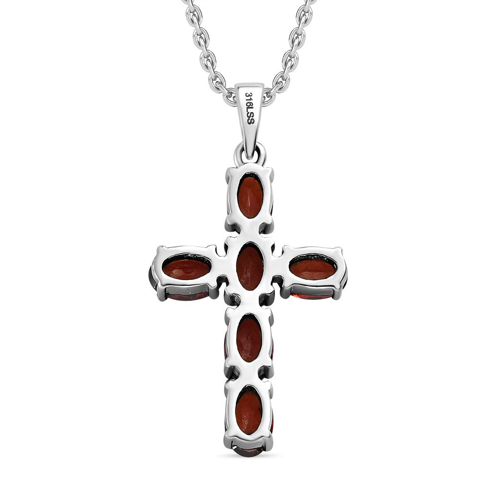 Roter Granat Kreuz-Anhänger, Edelstahl ca. 3.36 ct