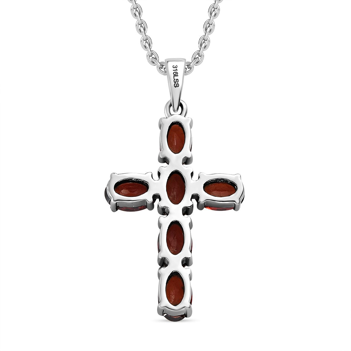 Roter Granat Kreuz-Anhänger, Edelstahl ca. 3.36 ct