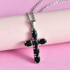 Schwarzer Spinell Kreuz-Anhänger, Edelstahl ca. 3,42 ct