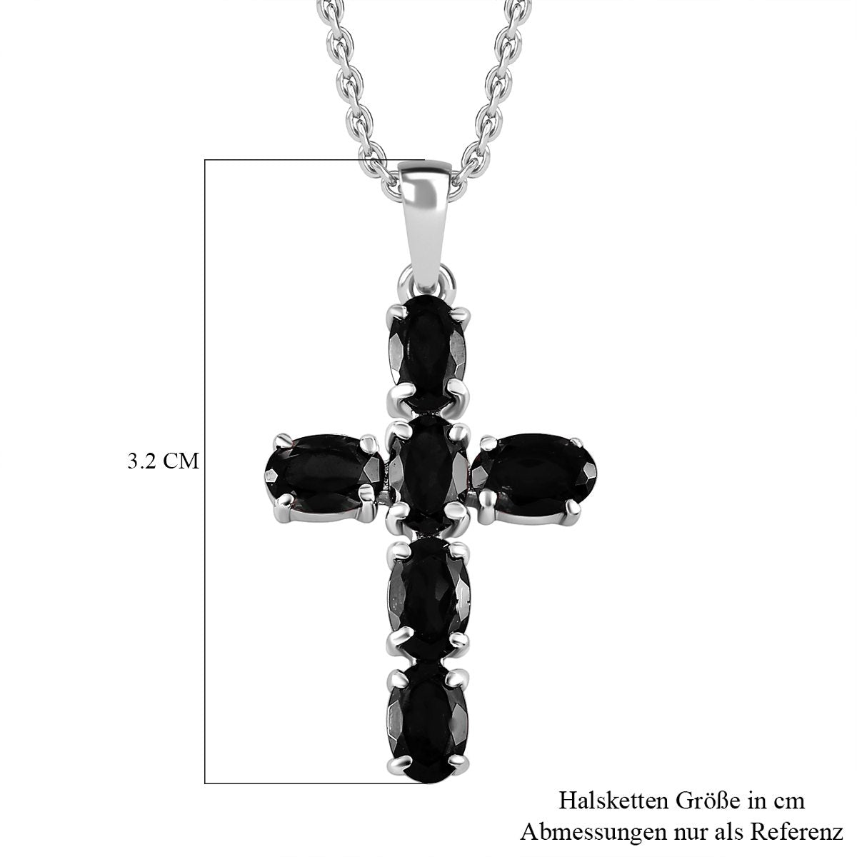 Schwarzer Spinell Kreuz-Anhänger, Edelstahl ca. 3,42 ct