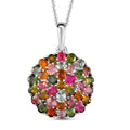Natürlicher Mehrfarbiger-Turmalin-Anhänger mit Kette, 925 Silber platiniert ca. 6.12 ct
