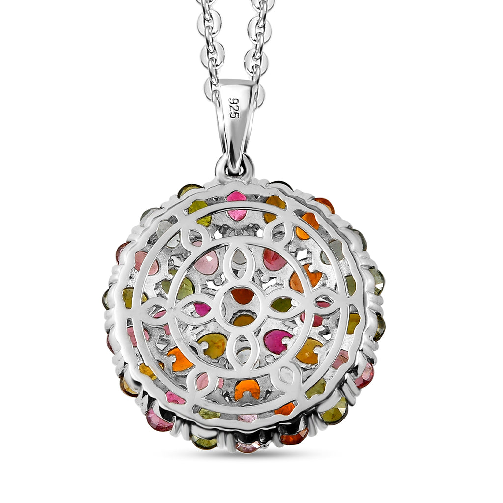 Natürlicher Mehrfarbiger-Turmalin-Anhänger mit Kette, 925 Silber platiniert ca. 6.12 ct