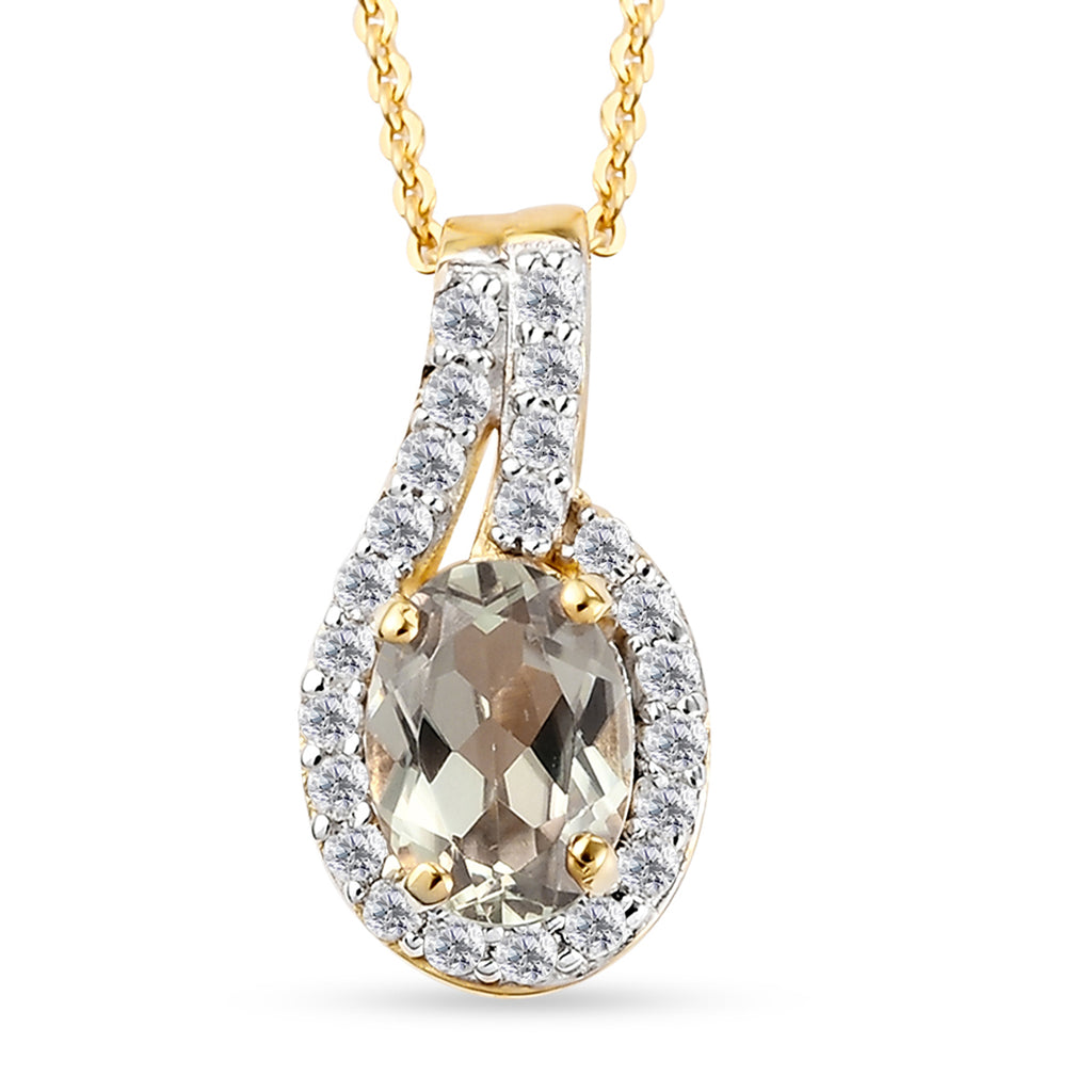 AAA Turkizit und weißer Zirkon-Anhänger mit Kette, ca. 50 cm, 925 Silber Gelbgold Vermeil ca. 1.08 ct