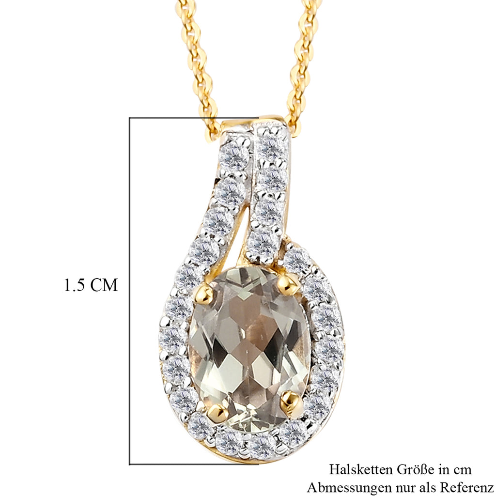 AAA Turkizit und weißer Zirkon-Anhänger mit Kette, ca. 50 cm, 925 Silber Gelbgold Vermeil ca. 1.08 ct