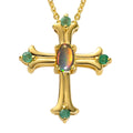 Natürlicher, äthiopischer Opal und Smaragd Kreuz-Anhänger mit Kette, ca. 40 cm, 925 Silber vergoldet  ca. 0,22 ct