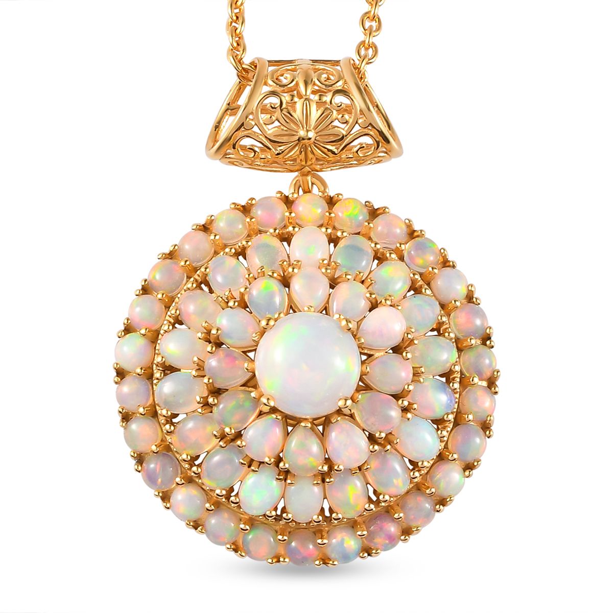 Natürlicher, äthiopischer Opal-Anhänger mit Kette, 925 Silber vergoldet ca. 6.69 ct