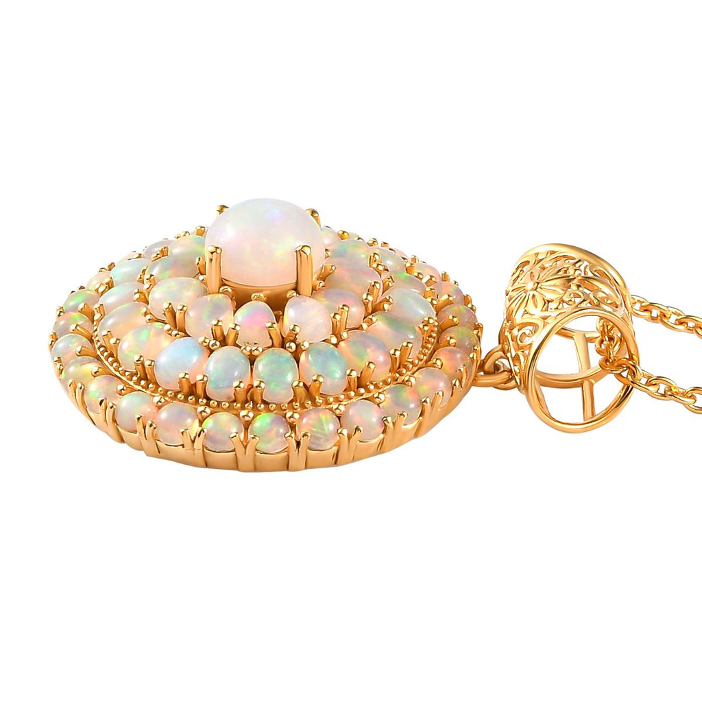 Natürlicher, äthiopischer Opal-Anhänger mit Kette, 925 Silber vergoldet ca. 6.69 ct